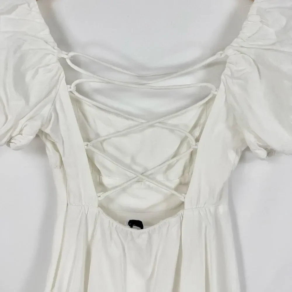 Louna Women’s Tie Back Puff Sleeve Cotton Mini Dress XS White Bachelorette